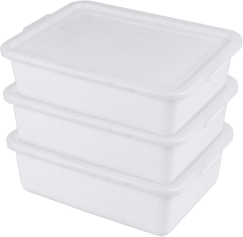 Utiao 3-Pack 13 L Plastic Commercial Bus Tub with Lid, Restaurant Dish Tub, White - Image 1